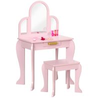 See more information about the Homcom Kids Dressing Table Set With Mirror And Drawer - Pink