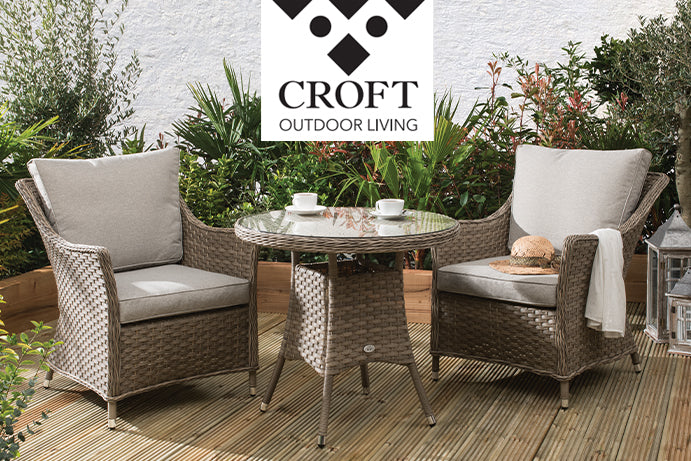 Croft rattan bistro set with Croft logo