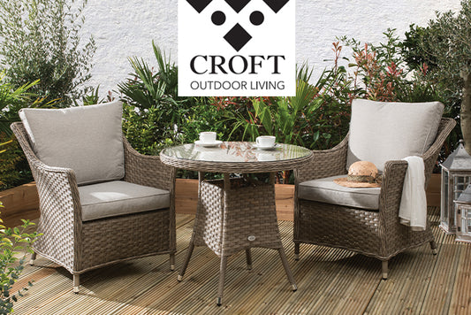 Croft rattan bistro set with Croft logo