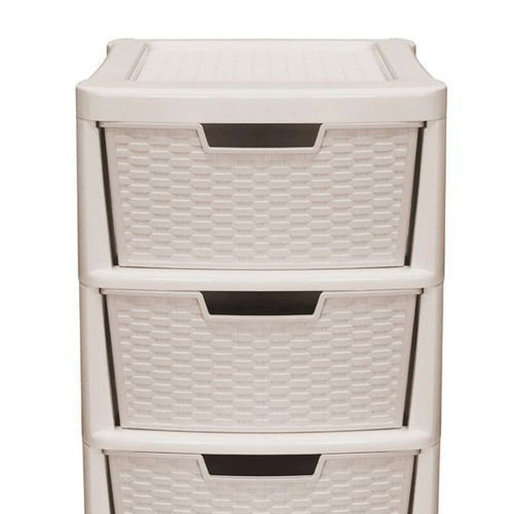 Three tier plastic storage unit in cream colour