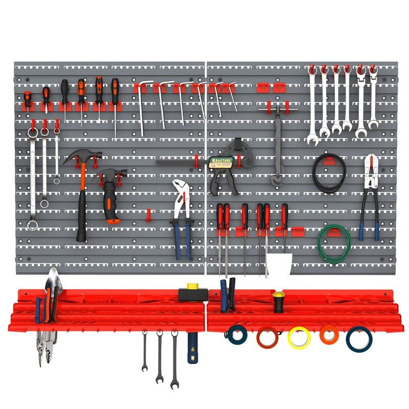 Tools neatly organised on a work bench