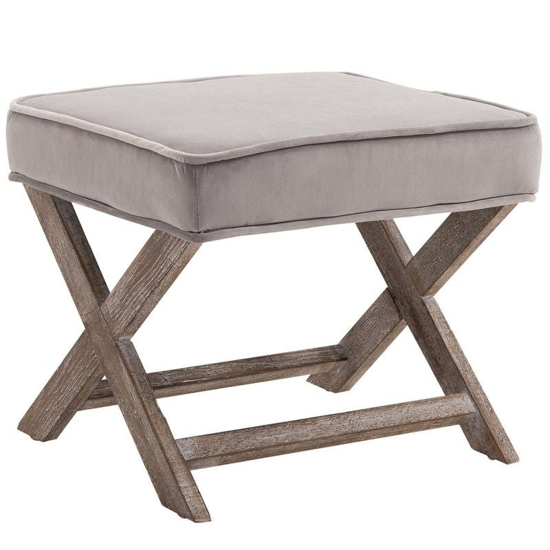 Grey cushion footstool with wooden legs