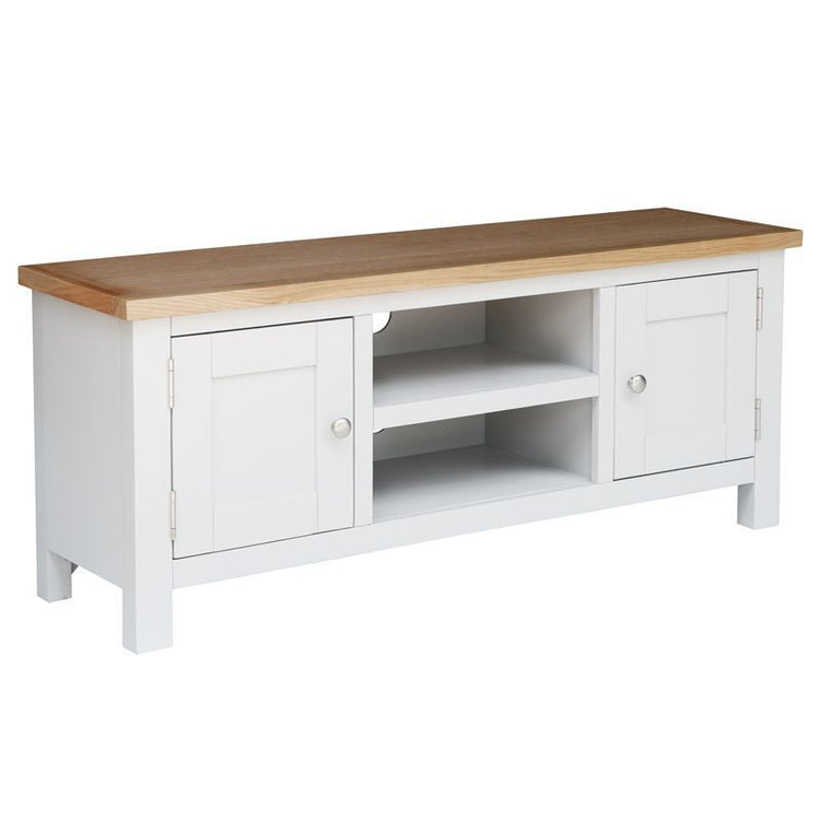 White oak TV unit featuring ample storage solutions, blending functionality with modern design for organized entertainment spaces