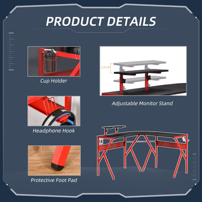 Gaming Desk L-Shaped Corner Computer Table for Home Office PC Workstations with Adjustable Monitor Stand Cup Holder Headphone Hook 125x125x75cm