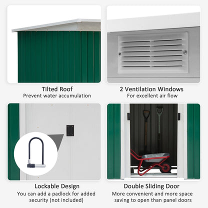 Corrugated 9 x 4' Double Door Pent Garden Shed With Ventilation Steel Green by Steadfast