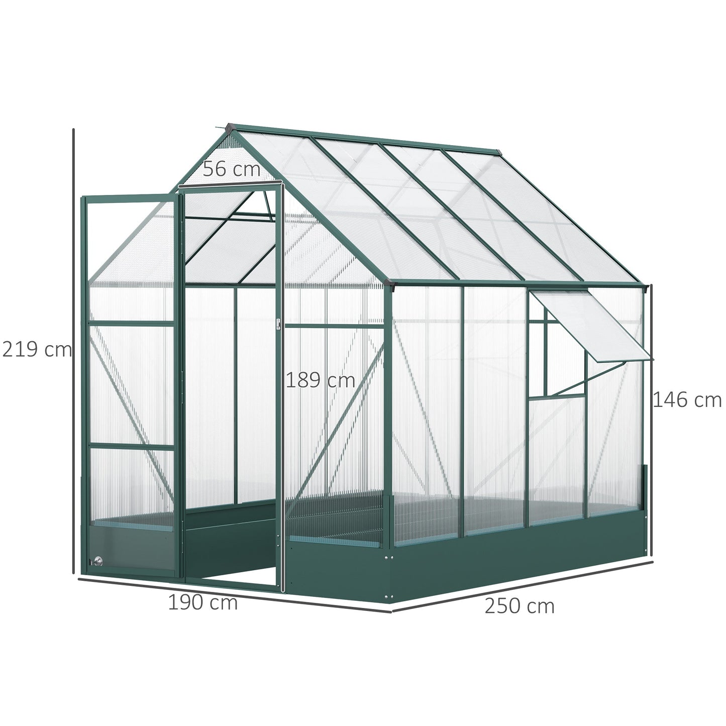 Garden Walk-in Aluminium Greenhouse Polycarbonate with Plant Bed