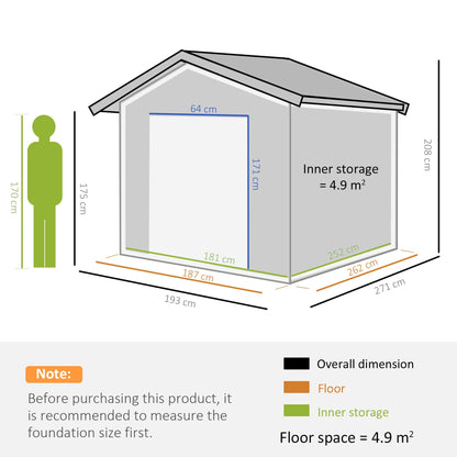 Galvanised 8.8 x 6.3' Single Door Apex Garden Shed Lockable with Window Steel Light Grey by Steadfast