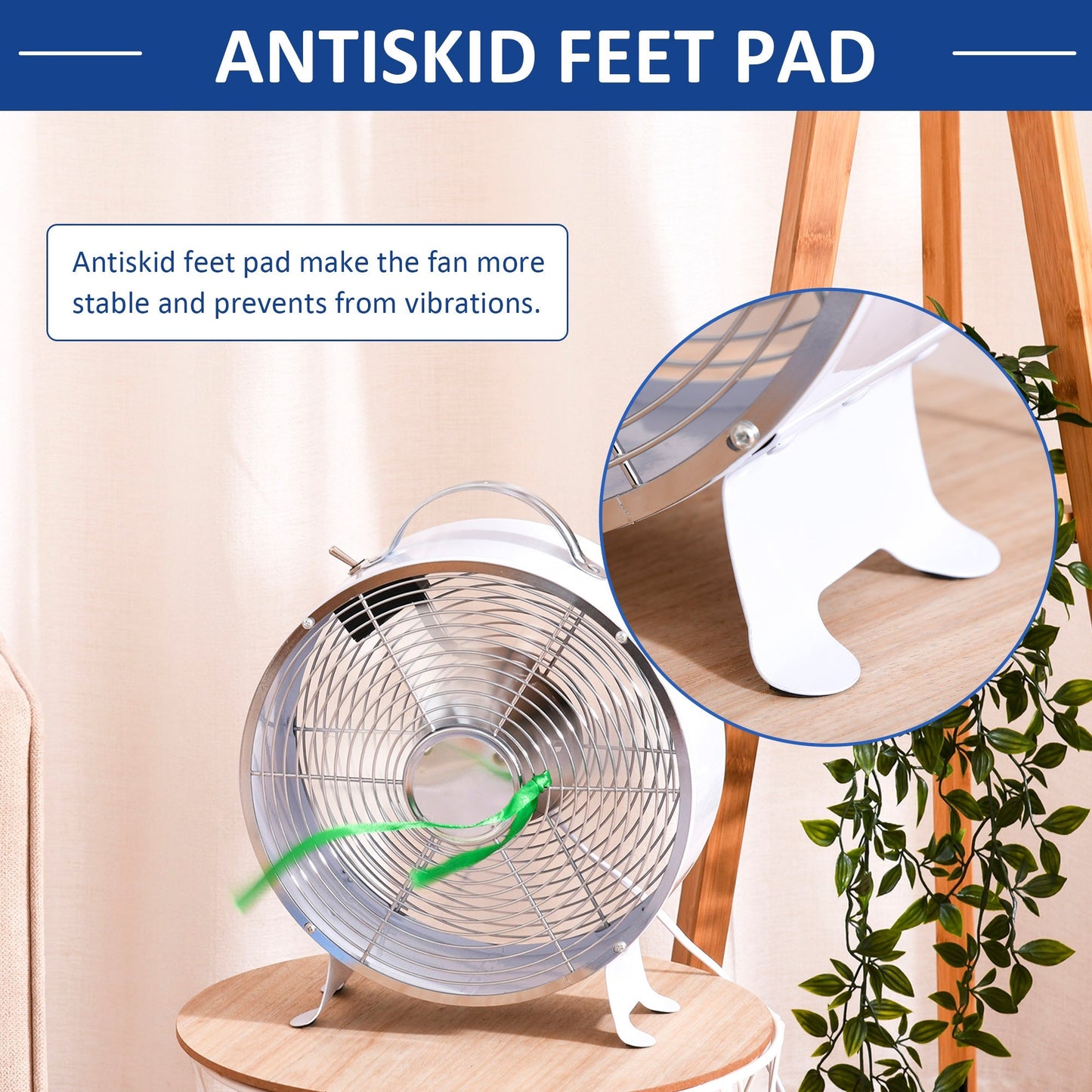 26cm 2-Speed Electric Table Desk Fan w/ Safety Guard Anti-Slip Feet Portable Personal Cooling Fan Home Office Bedroom White