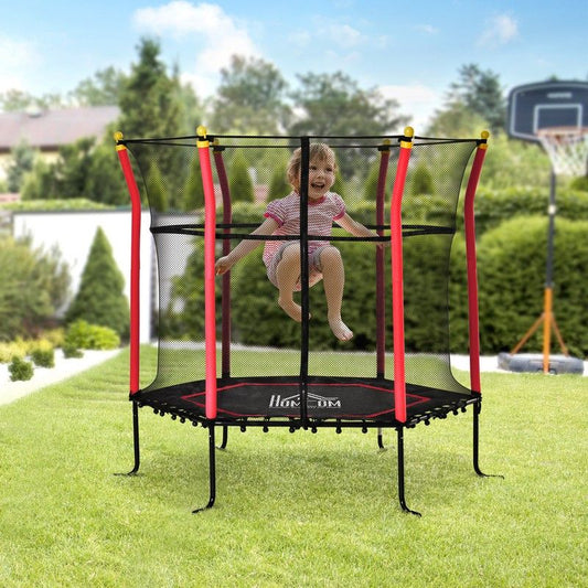 Homcom Homcom 5.2FT / 63 Inch Kids Trampoline With Enclosure Net Mini Indoor Outdoor Trampolines for Child Toddler Age 3 - 10 Years Red