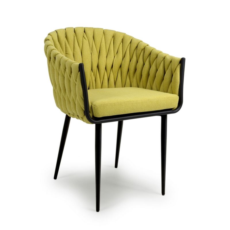 Shankar Pair of Contemporary Dining Chairs Metal & Braided Fabric Yellow