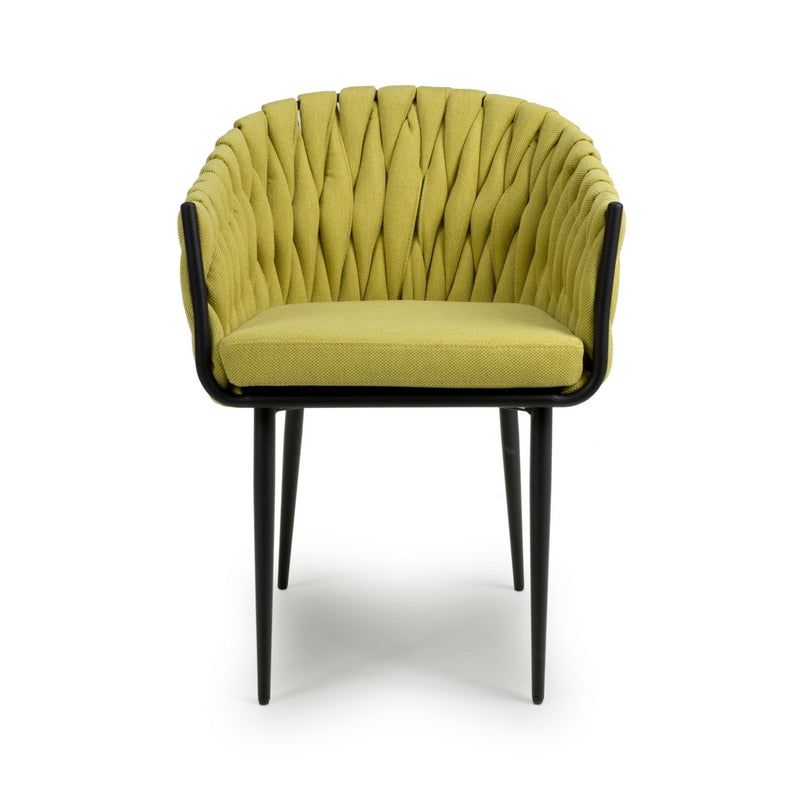 Shankar Pair of Contemporary Dining Chairs Metal & Braided Fabric Yellow