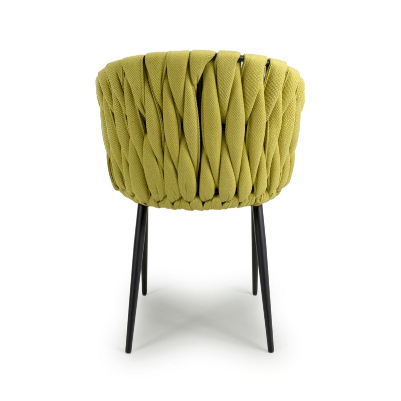 Shankar Pair of Contemporary Dining Chairs Metal & Braided Fabric Yellow