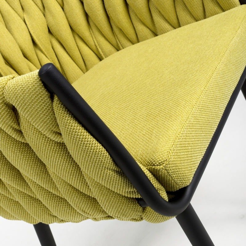 Shankar Pair of Contemporary Dining Chairs Metal & Braided Fabric Yellow