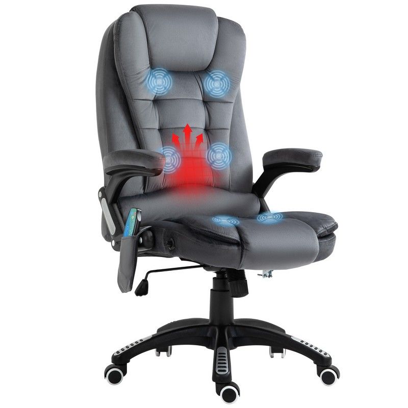 Vinsetto Vinsetto Massage Recliner Chair Heated Office Chair With Six Massage Points Velvet-Feel Fabric 360 Swivel Wheels Grey