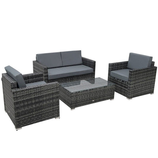 Outsunny Outsunny 4 Pieces Wicker Steel Rattan Sofa Set Garden Chair Seat Furniture Patio Grey