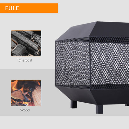 Outsunny Metal Square Fire Pit Outdoor Mesh Firepit Brazier W/ Lid