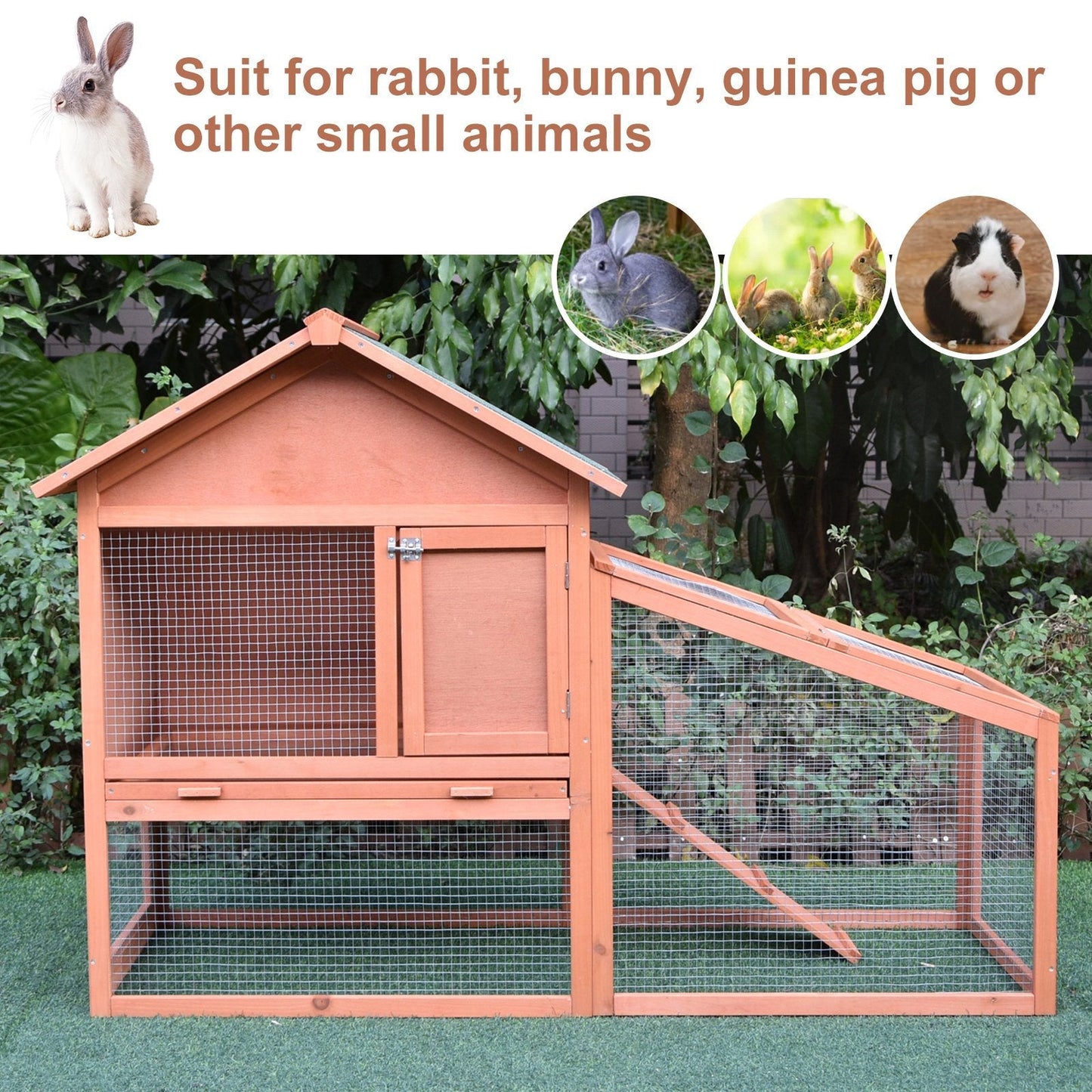 PawHut 2 Tier Rabbit Hutch Outdoor