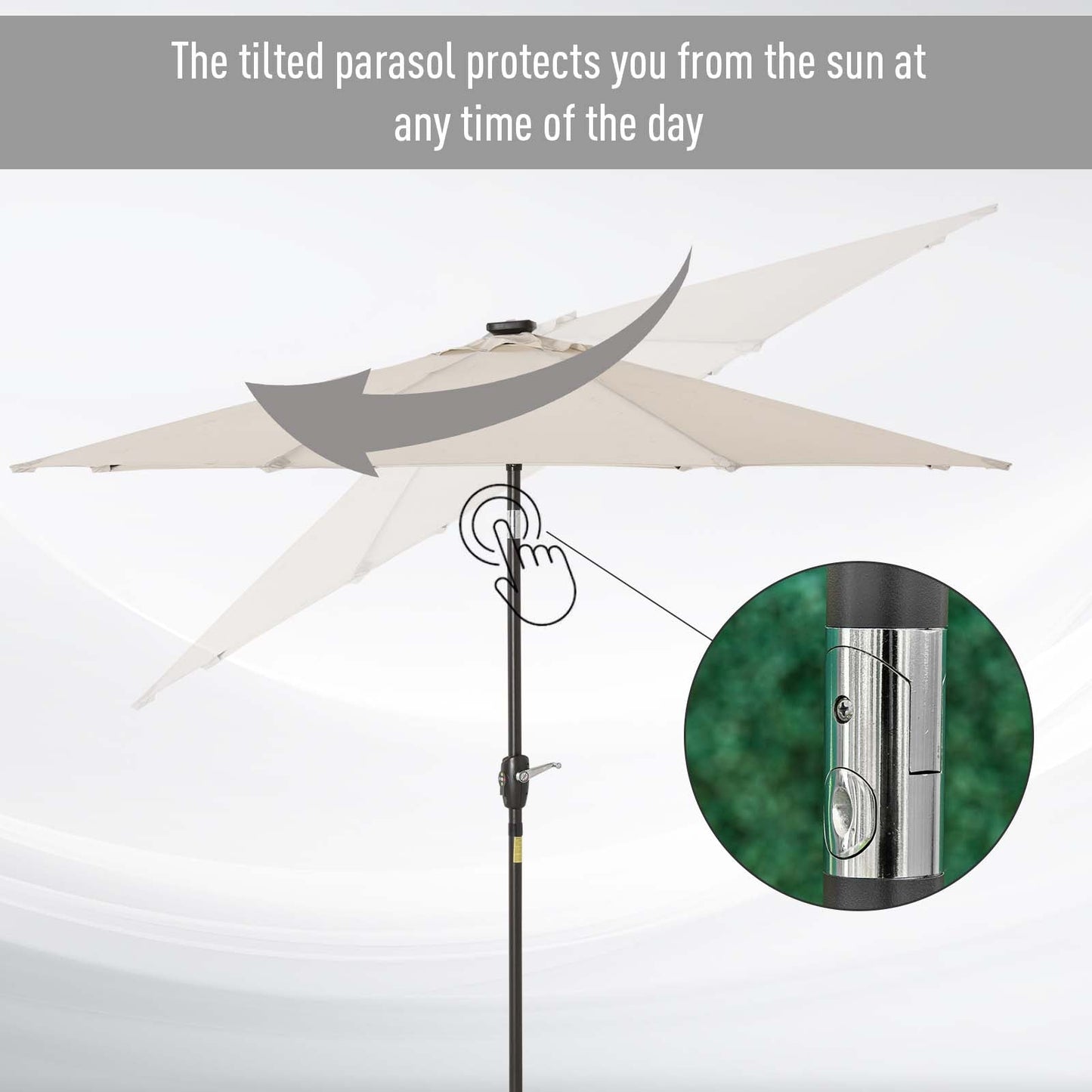 Outsunny Garden Parasol Outdoor Tilt Sun Umbrella Patio 24 Led Light Hand Crank Off-White