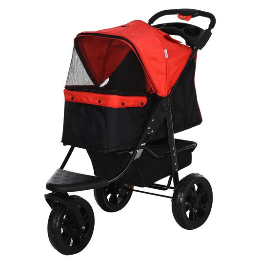 PawHut Pawhut Oxford Cloth Folding 3-Wheel Pet Stroller Dog Trolley Red/Black