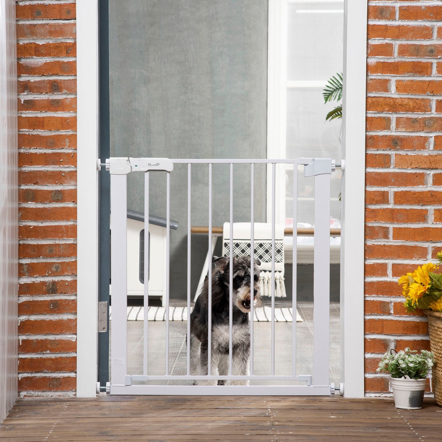 Pawhut Adjustable Pet Safety Gate Dog Barrier Home Fence Room Divider Stair Guard Mounting White (76 H X 75-82W cm)