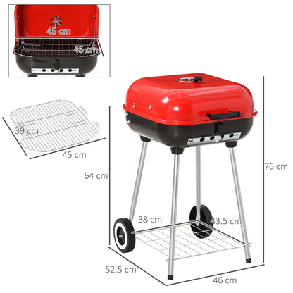 Charcoal Trolley BBQ Barbecue Grill Patio Camping Picnic Garden Party Outdoor Cooking with Lid