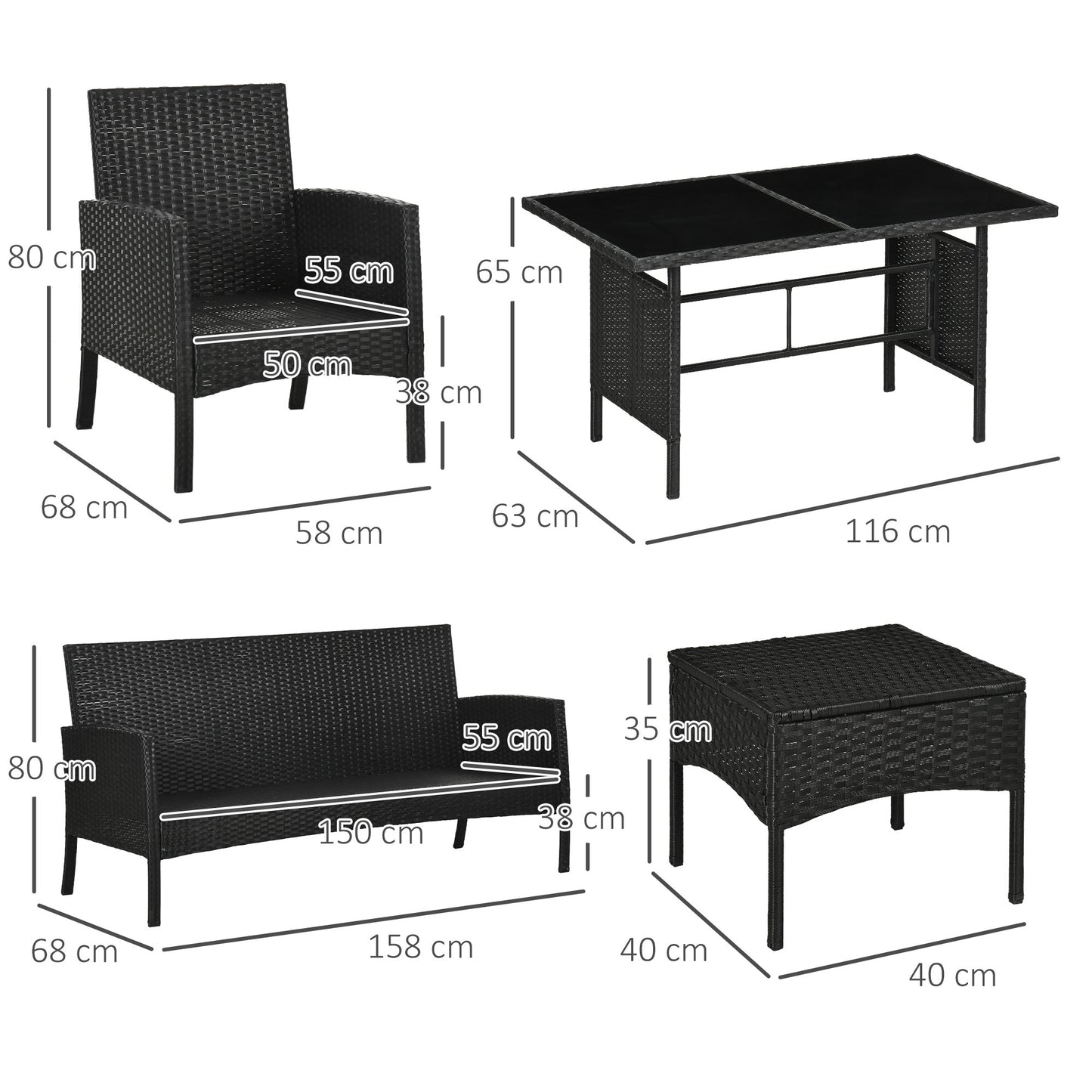 Outsunny 5 Seater Rattan Garden Furniture Set