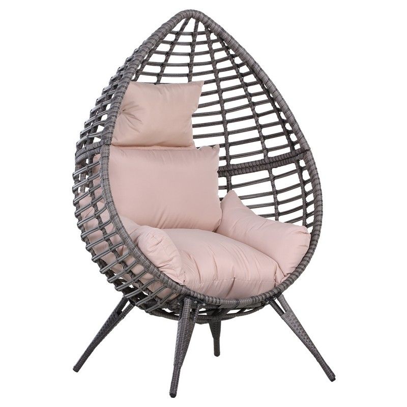 Outsunny Outsunny Outdoor Egg Chair Pe Rattan Teardrop Chair With Full-Body Soft Padded Cushion Grey