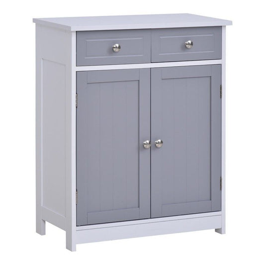 Kleankin Kleankin 75X60cm Freestanding Bathroom Storage Cabinet Unit W/ 2 Drawers Cupboard Adjustable Shelf Metal Handles Traditional Style Grey White