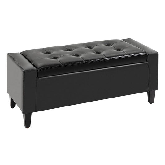 Homcom Homcom PU Leather Storage Ottoman Bench Storage Chest Tufted Ottoman Cube w/ Flipping Top 92L x 40W x 40H cm Black