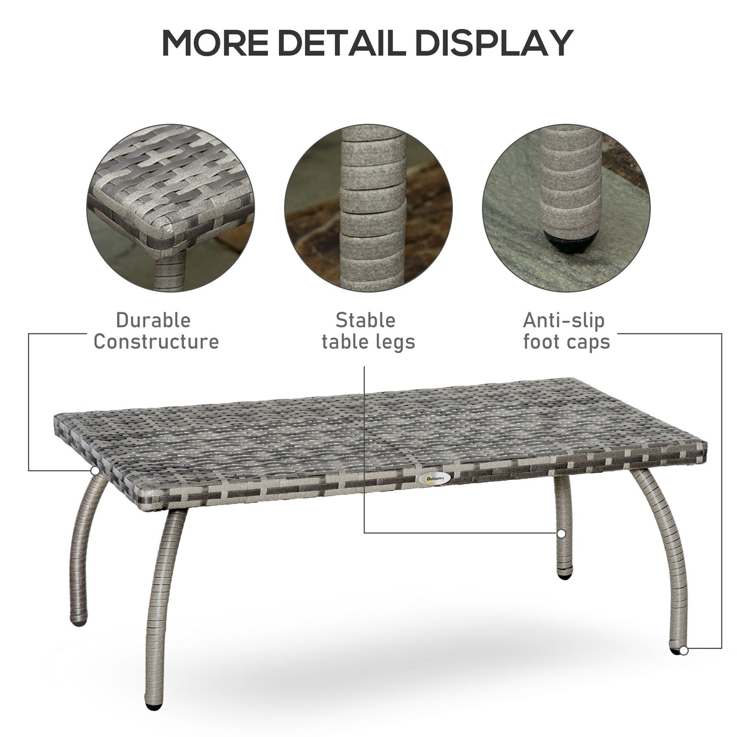 PE Wicker Rattan Garden Coffee Table - Mixed Grey