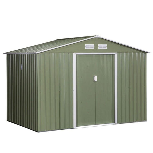 Steadfast Corrugated 9 x 6' Double Door Reverse Apex Garden Shed With Ventilation Steel Green by Steadfast