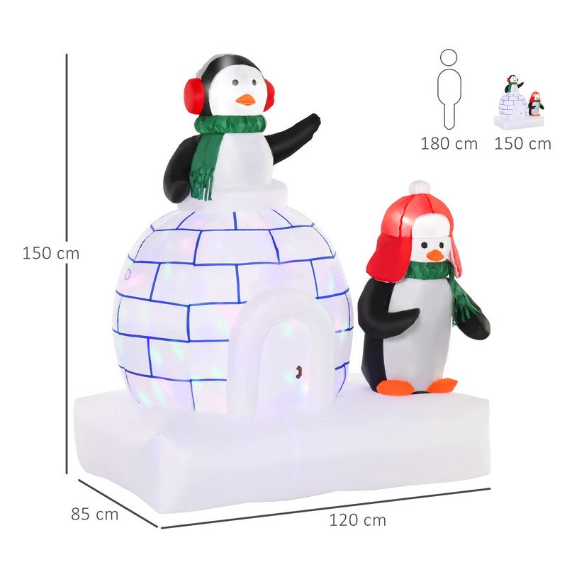 Homcom 5 Foot Christmas Inflatable Two Penguins Wearing a Scarf with Ice House Blow Up Decor Home Indoors with Built-in LED Lights Outdoor Toys in Lawn Garden