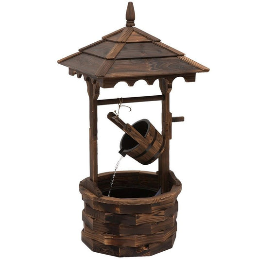 Outsunny Outsunny Wooden Garden Wishing Well Fountain Barrel Waterfall Rustic Wood With Pump Garden Dcor Ornament