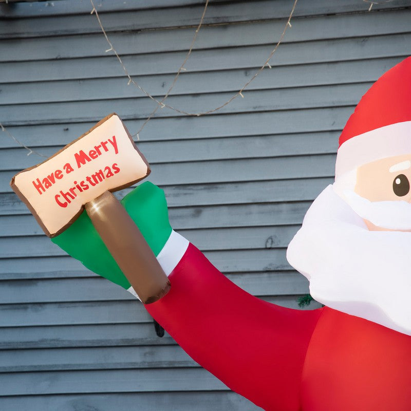 8 Foot Inflatable Christmas Santa Claus Holds Light Sign of Blessings