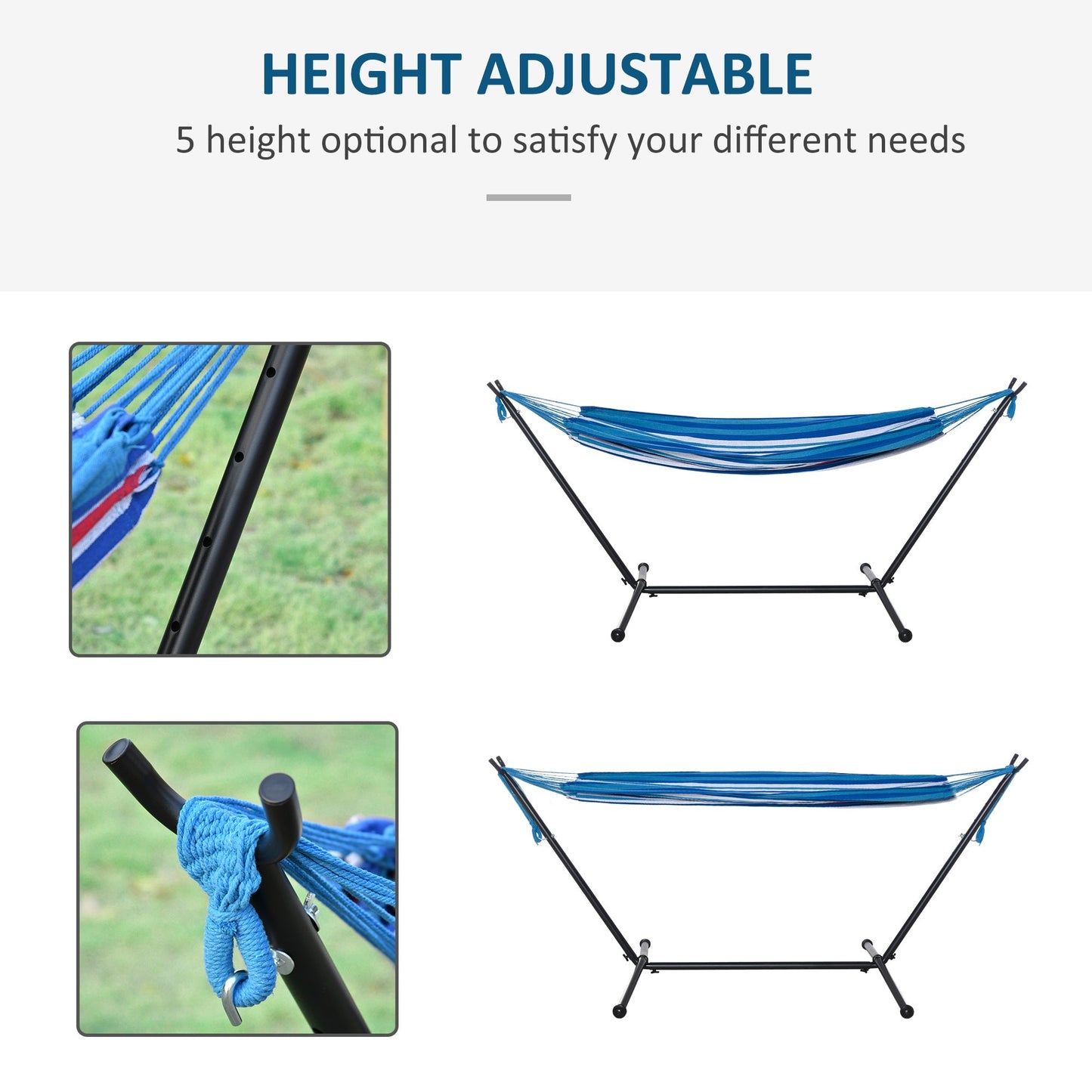 277 x 121cm Hammock with Metal Stand Portable Carrying Bag 120kg White Stripe