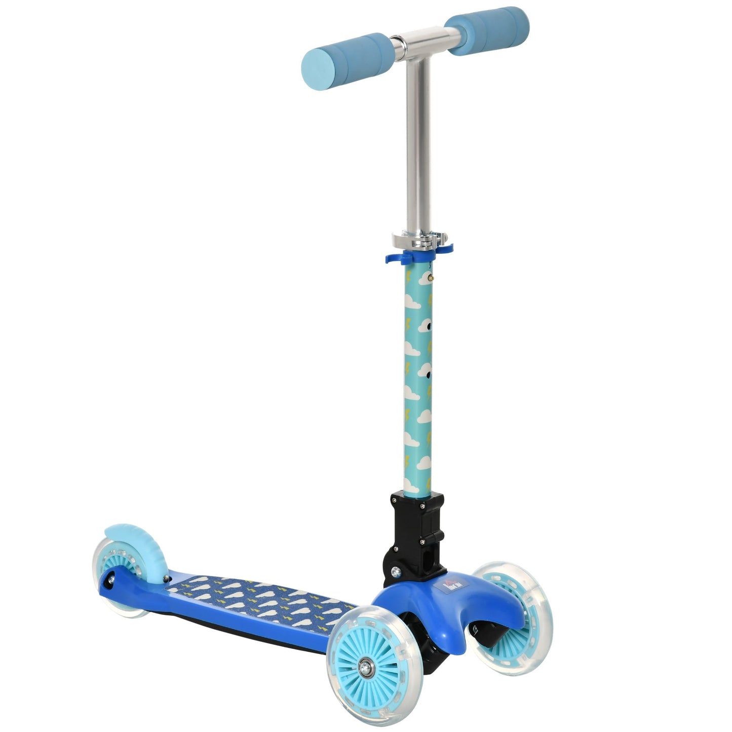 Homcom Foldable Scooter for Kids with 3 Wheel Adjustable Height Flashing Wheels