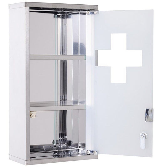 Homcom Homcom Stainless Steel wall mounted Medicine Cabinet with 2 Shelves + Security Glass Door Lockable 48 cm(H)