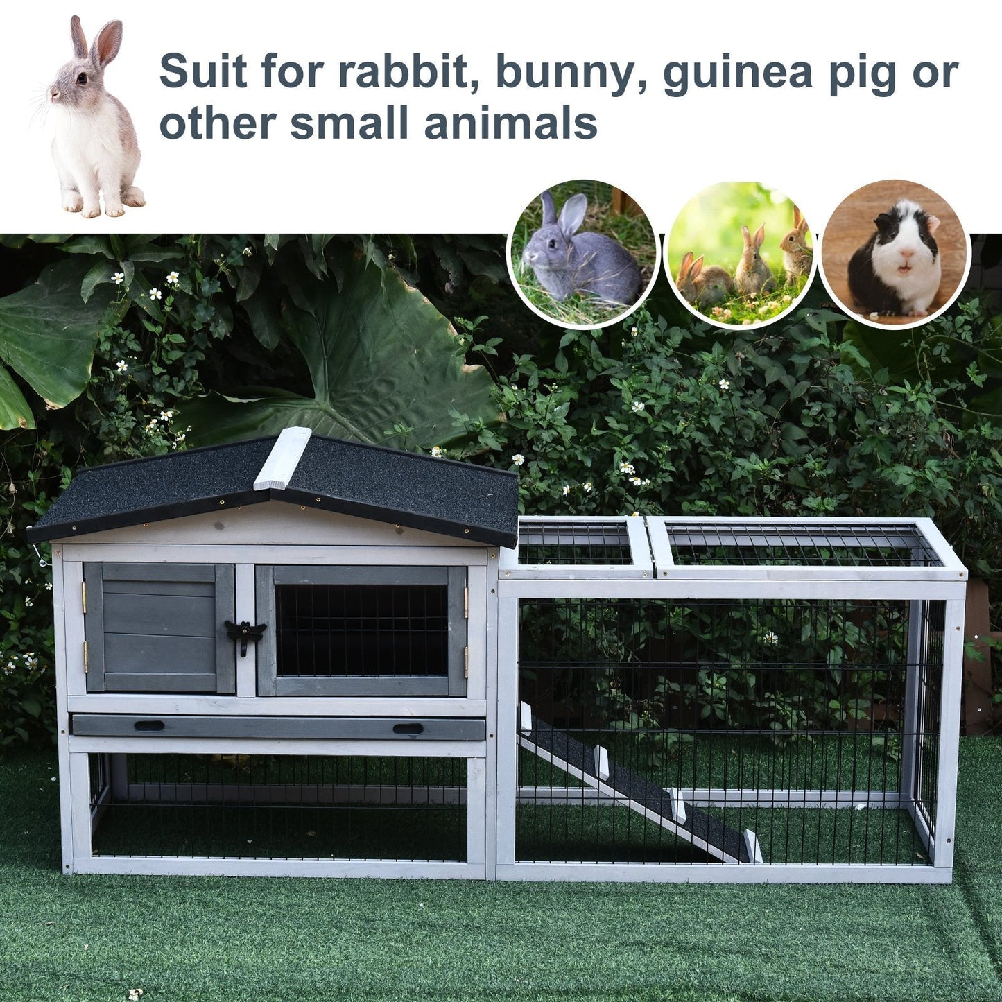 PawHut 2 Level Rabbit Hutch Outdoor