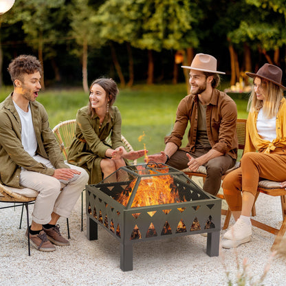 66cm Outdoor Fire Pit with Screen Cover