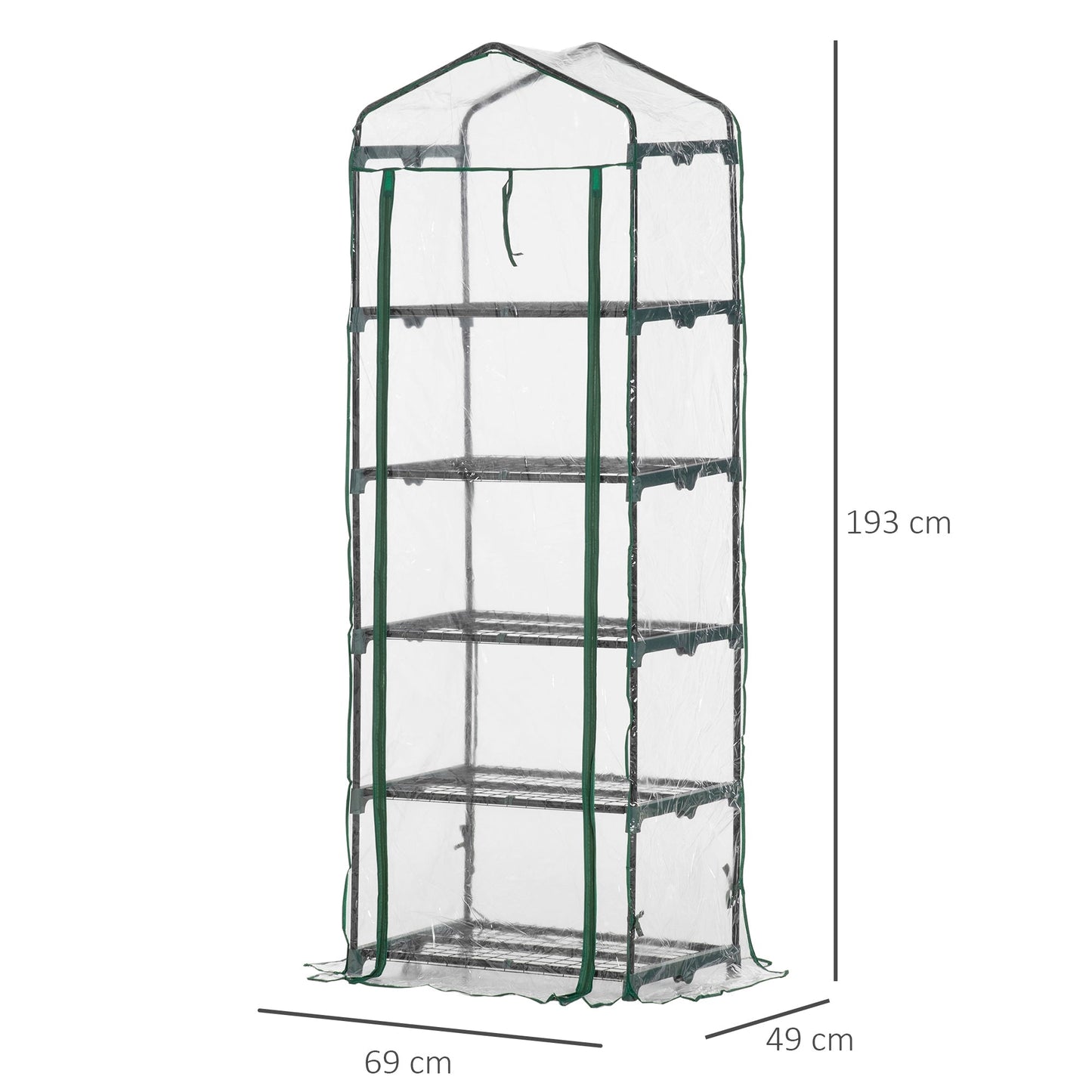 5 Tier Mini Greenhouse Outdoor Flower Stand Green House PVC Cover Portable Shed Metal Frame Transparent 69 x 49 x 193cm