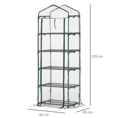 5 Tier Mini Greenhouse Outdoor Flower Stand Green House PVC Cover Portable Shed Metal Frame Transparent 69 x 49 x 193cm