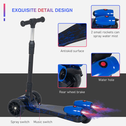 Scooter for Kids Toddler 3 Wheel Adjustable Height w/ Flashing Wheels Music Water Spray Foldable Kick Scooter for Boys and Girls 3 - 6 Yrs Blue