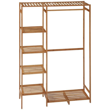 Essentials Homcom Bamboo Clothes Rack for Bedroom Garment Rack with 6-Tier Storage Shelf Hanging Rod Clothes Rail for Living Room Entryway