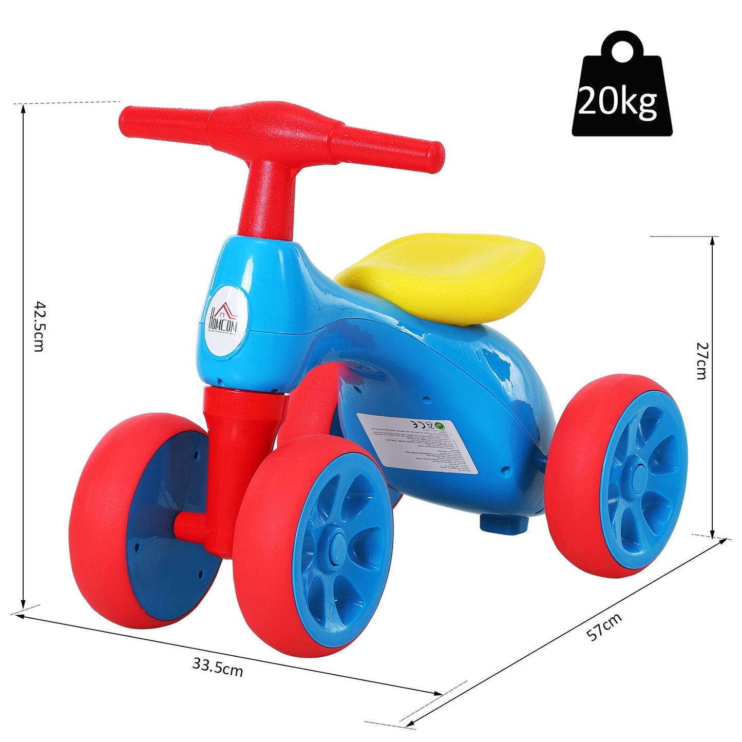 Homcom Toddler Training Walker Balance Ride-On Toy With Rubber Wheels Blue