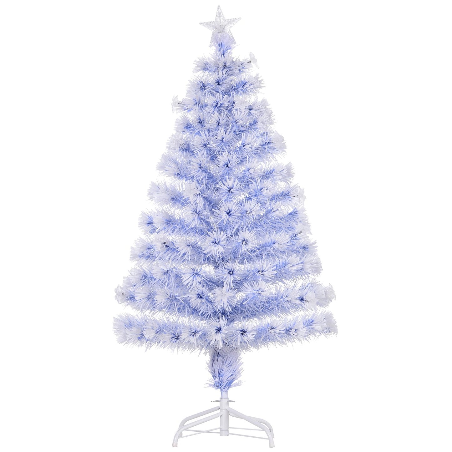 Homcom 4 Foot Artificial Fibre Optic Christmas Tree Seasonal Decoration with LED Lights Pre-Lit Easy Store White Blue