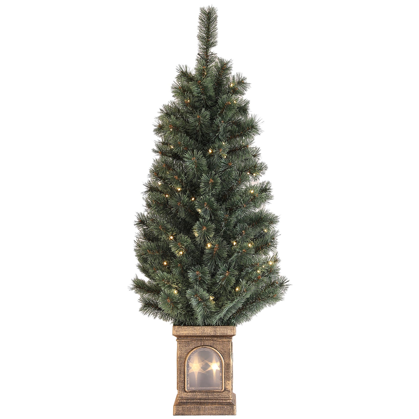 4ft Potted Christmas Tree Artificial - Dark Green with LED Lights Warm White 140 Tips