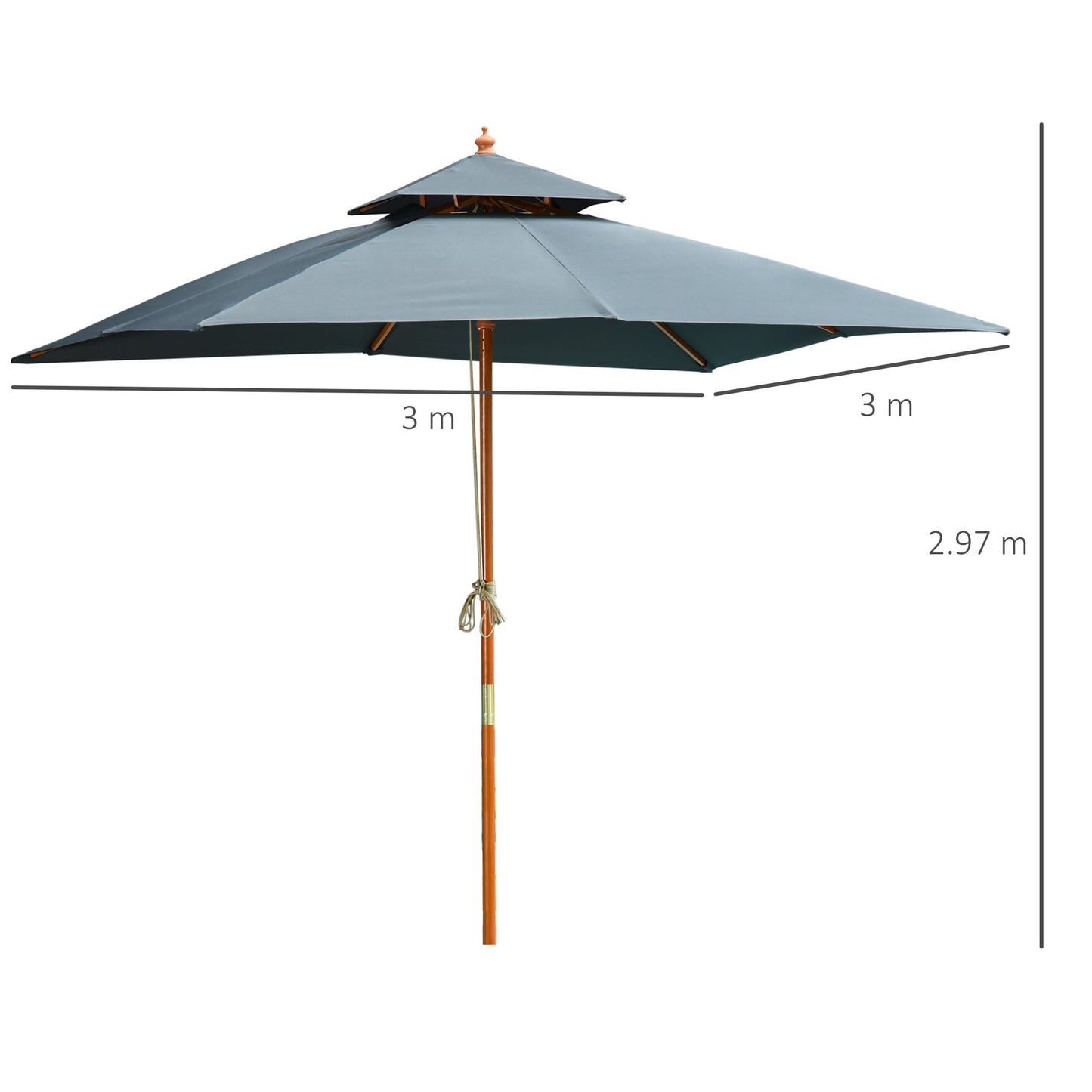 Outsunny 3X3(M) Wood Square Patio Umbrella Market Parasol Sunshade Canopy Dark Grey