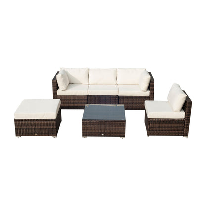 Garden Patio Rattan Furniture 6-Piece Wicker Weave Conservatory Sofa Chairs Table Set Brown Aluminium Frame