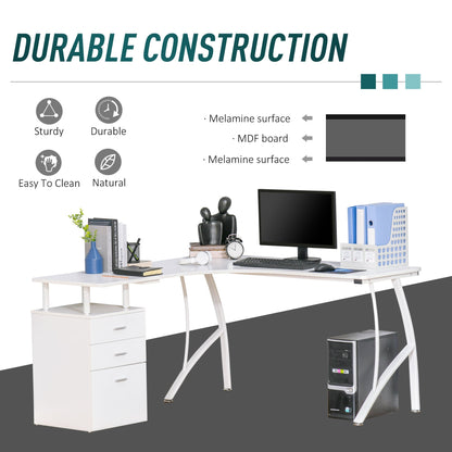 L-Shaped Computer Desk Table with Storage Drawer Home Office Corner Industrial Style Workstation