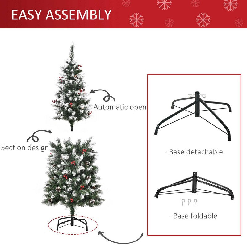 Homcom 5 Foot Artificial Christmas Tree Xmas Pencil Tree with Red Berries and Pinecones Holiday Home Indoor Decoration with Foldable Feet